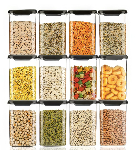 Air Tight Containers for Kitchen Storage (Pack of 6, 1200 ML), Kitchen Storage Box, Airtight Container Set, Fridge Storage Containers for Pulses, Cereals, Grains, Fruits, Vegetables